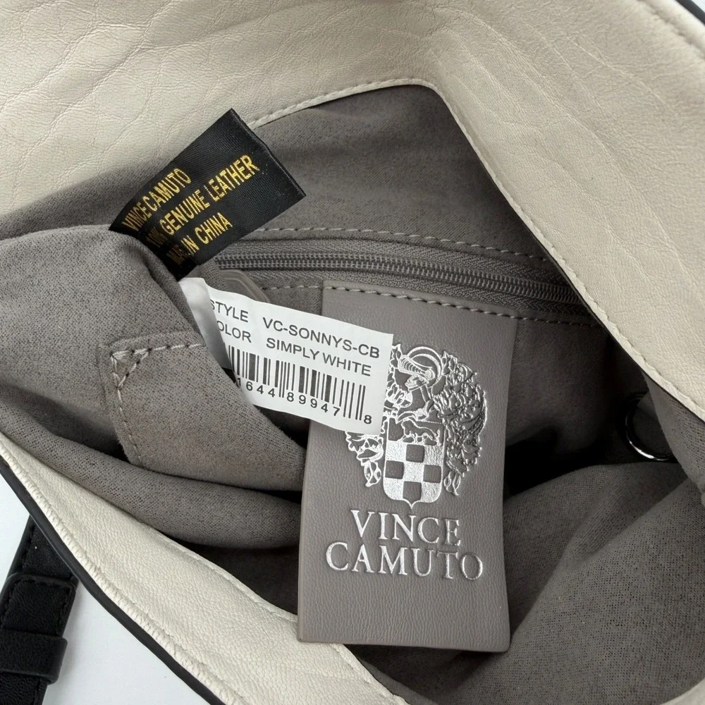 Vince Camuto Cream Leather Crossbody Bag Flap Satchel Handbag‎ Purse